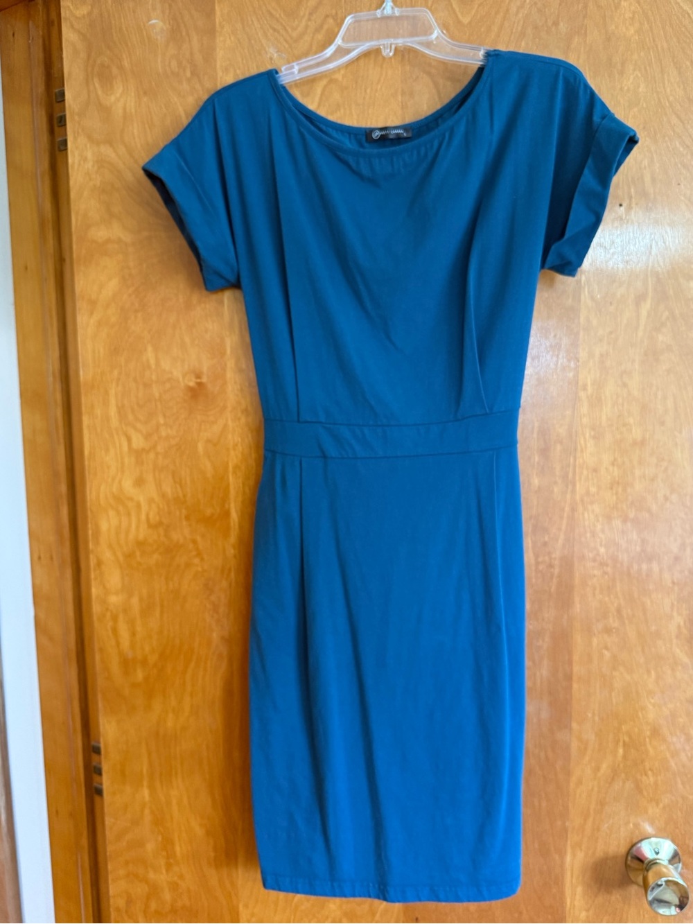 Women’s Teal Midi Sheath Dress with Subtle Waist Detail